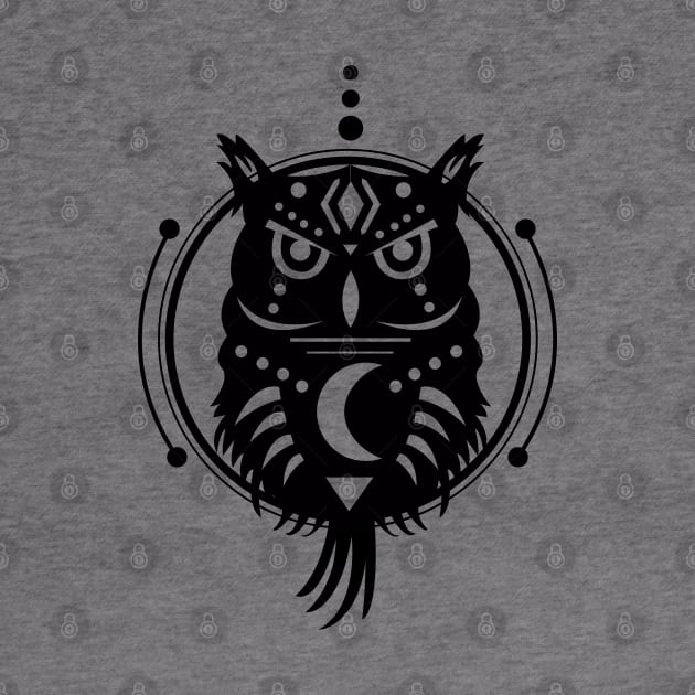 Owl Geometric Tribal Black by Cosmic Dust Art